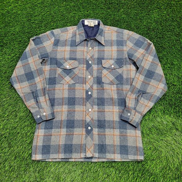 Vintage 80s Wool Blend Flannel Shirt Medium 21x29 USA Checked Plaid - Picture 1 of 10
